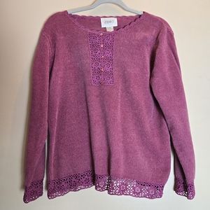 Jenny Vintage Knit Sweater Long Sleeve Pink Purple Size Medium Crochet Cottage